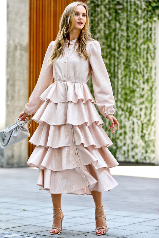 Metallic light pink layered dress