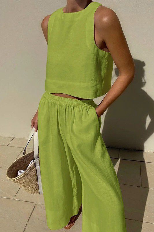 Lime Sleeveless Crop Top and Pants Set