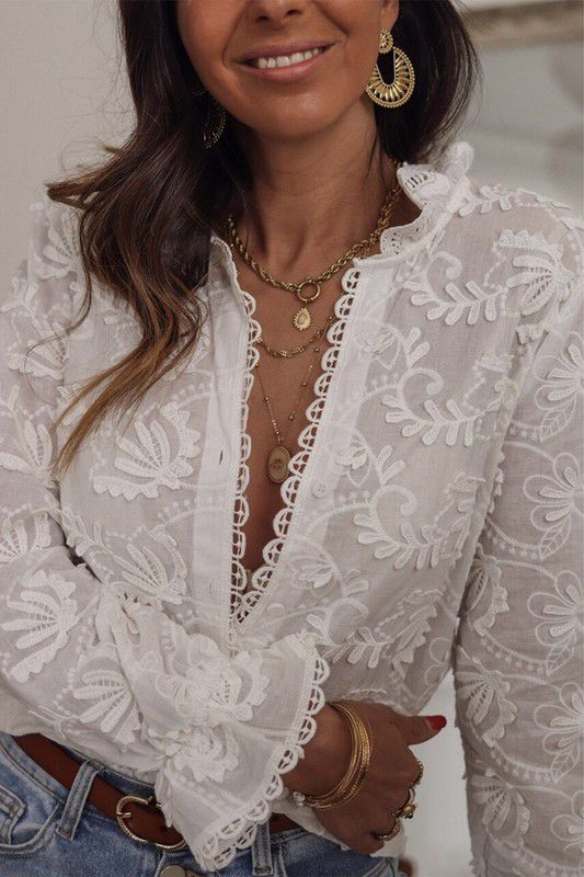 White Floral Lace Blouse (Preorder)