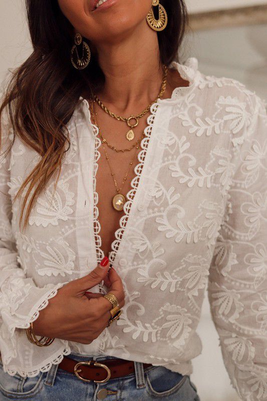 White Floral Lace Blouse (Preorder)