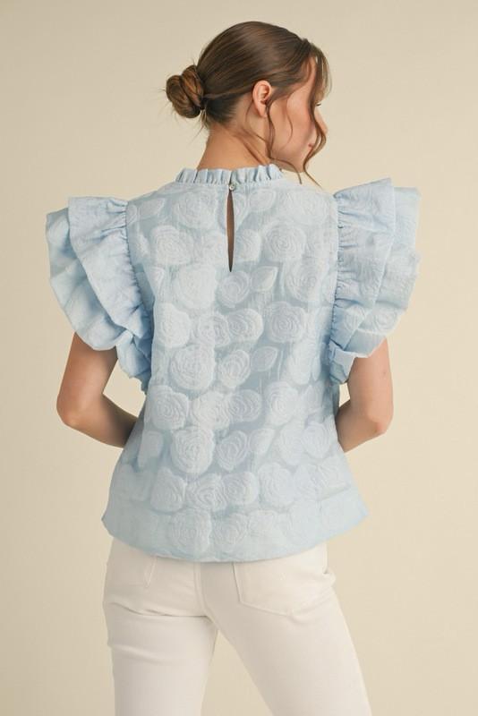 Sky Blue Embroidered Ruffle Top (Preorder)