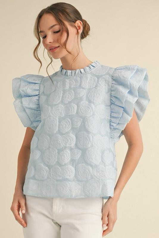 Sky Blue Embroidered Ruffle Top (Preorder)