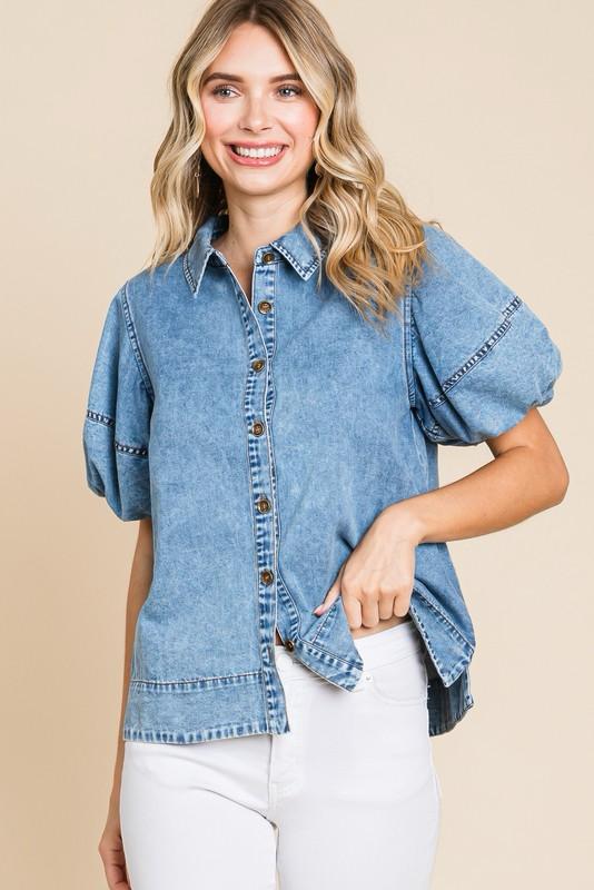 Puff Sleeve Denim Top (Preorder)