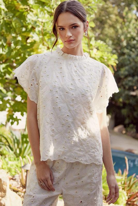 Embroidered Eyelet Ruffle Top (Preorder)