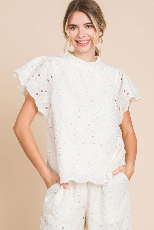 Embroidered Eyelet Ruffle Top (Preorder)