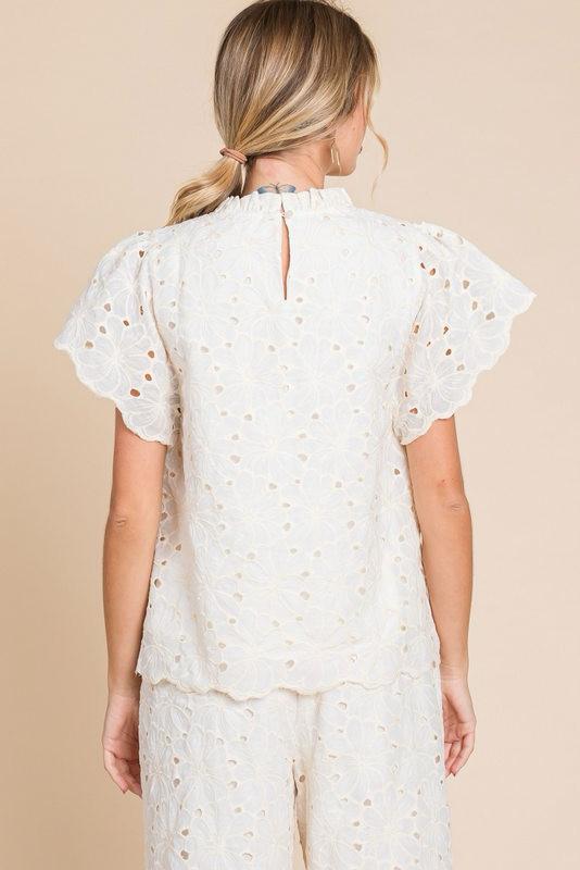 Embroidered Eyelet Ruffle Top (Preorder)