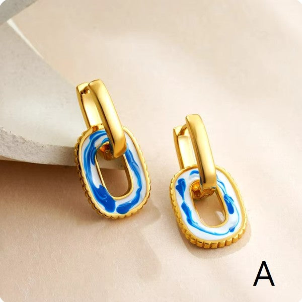 Enamel Flower Round Beads Hoop Earring