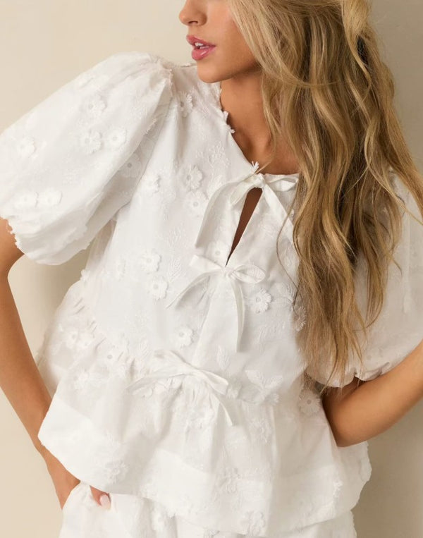 Embroidered Cotton Top And Shorts Suit