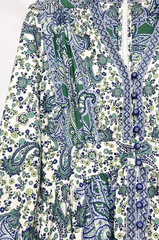 Button Down Print Blue, Green, White Maxi Dress