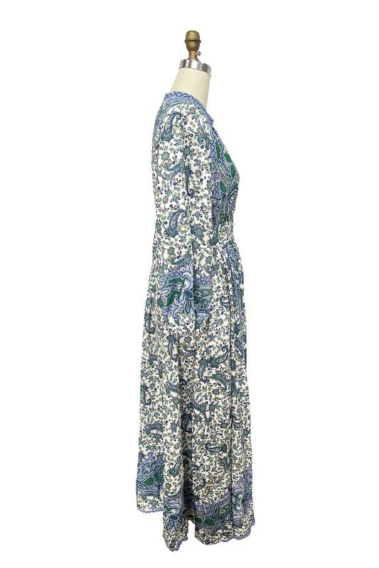 Button Down Print Blue, Green, White Maxi Dress