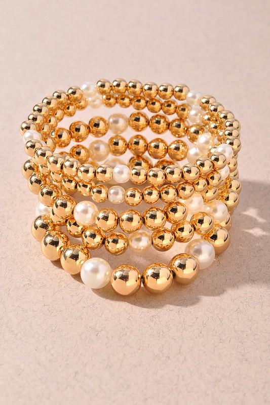 GOLDEN PEARL BALL BEAD BRACELET SET