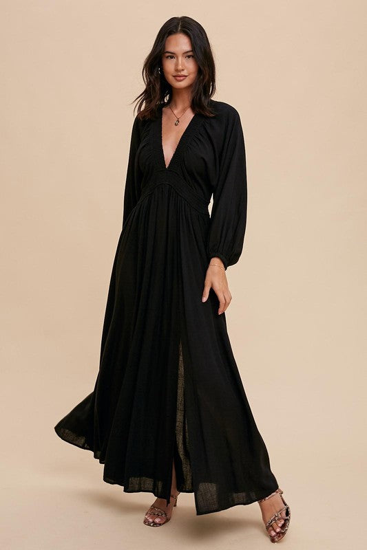 Black V-neck Maxi Dress