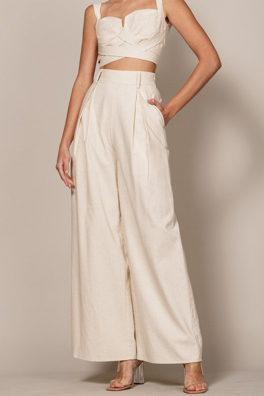 Linen Pleated Pant With Hidden Hook And Pockets