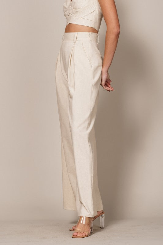 Linen Pleated Pant With Hidden Hook And Pockets