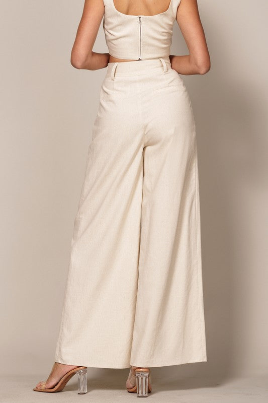 Linen Pleated Pant With Hidden Hook And Pockets