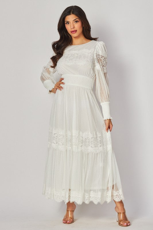 Victorian off white lace maxi dress