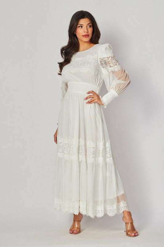 Victorian off white lace maxi dress