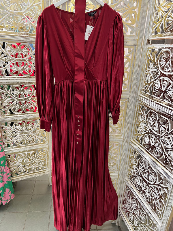 V-neck satin Cabernet maxi dress