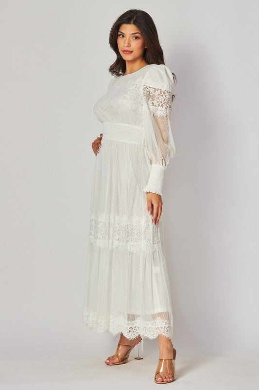 Victorian off white lace maxi dress