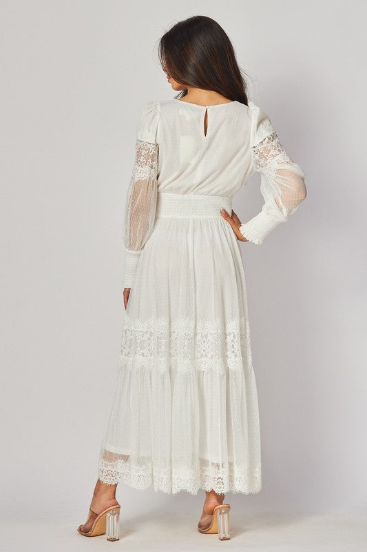 Victorian off white lace maxi dress