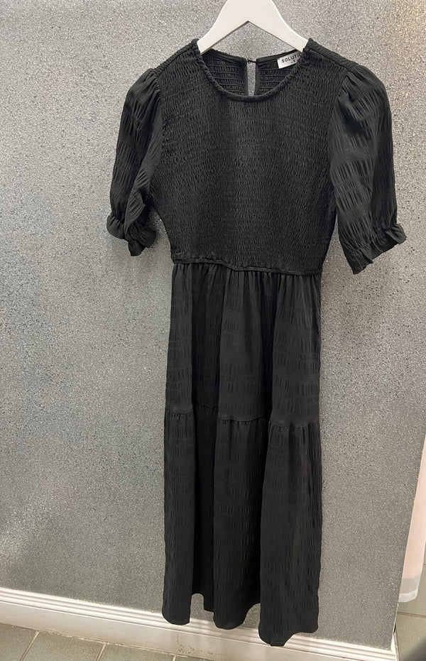 Smocked  black midi dress