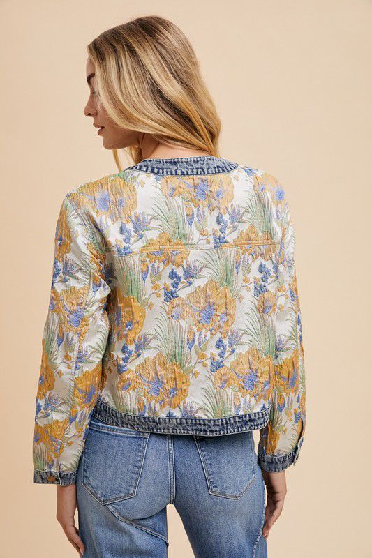 Floral jacquard denim jacket