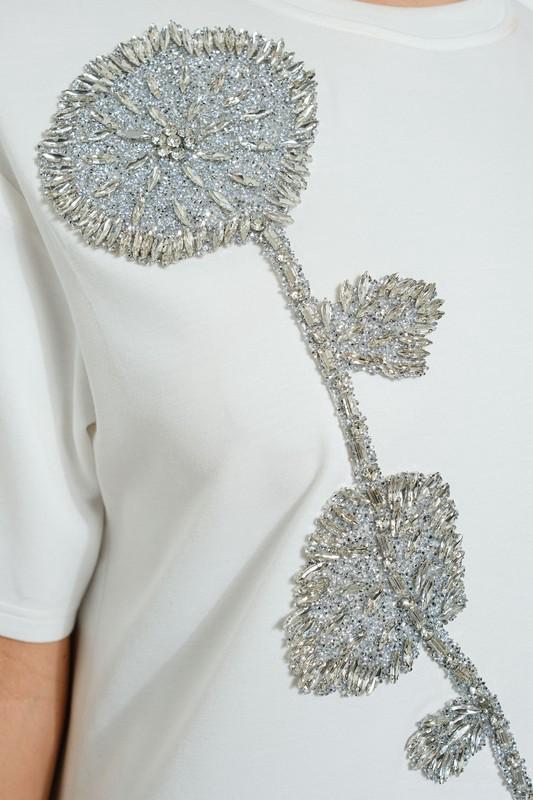 Rhinestone beaded flower white t-shirt dress (Preorder)