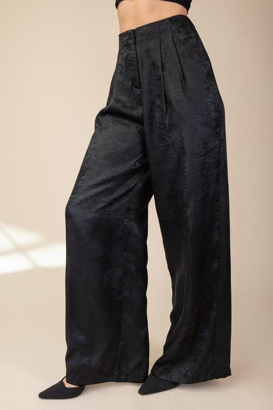 Black wide leg front pleats pants