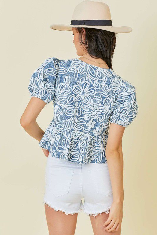 Denim embroidered crop top