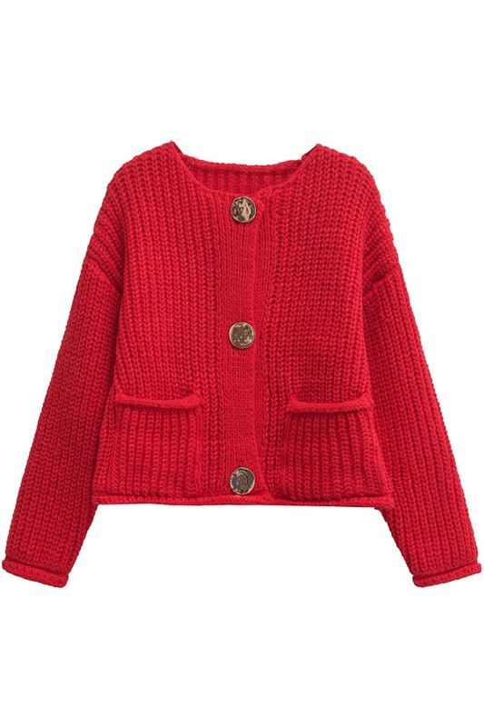 Red cardigan