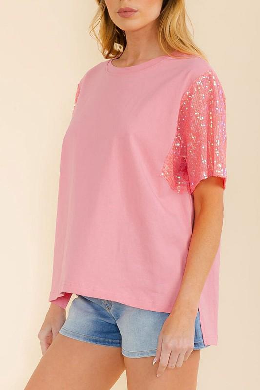 Sequins sleeve high low top