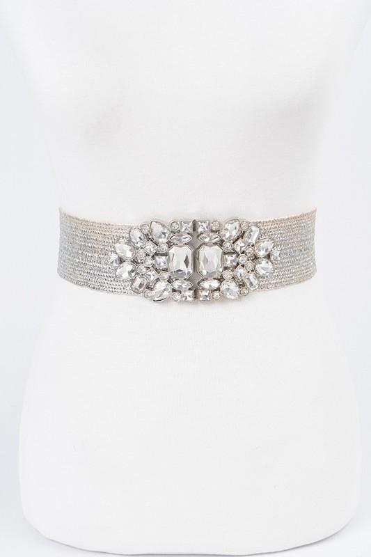 Silver straw rhinestone  belt