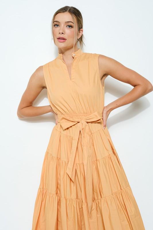 Peach fuzz sleeveless midi dress