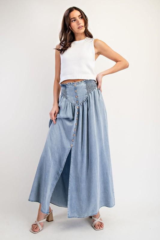 Denim front slit maxi skirt (Preorder)