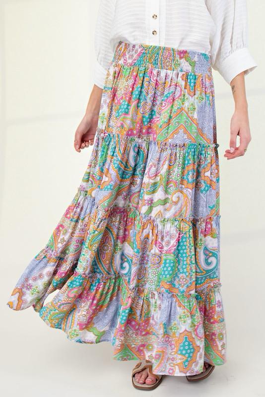 Boho paisley print tiered skirt (Preorder)