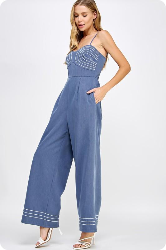 Embroidered sleeveless jumpsuit