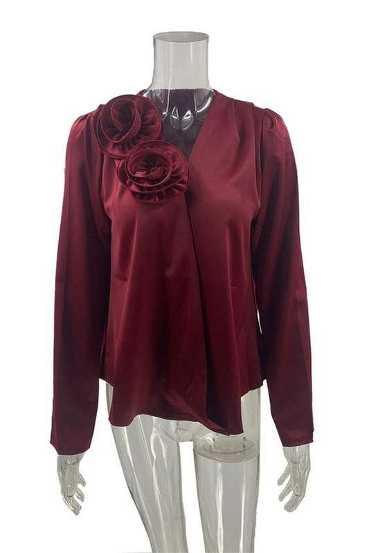 Floral Accent Silk mocha Blouse (Preorder)