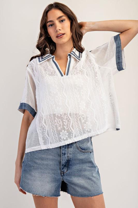 Floral lace v neck top