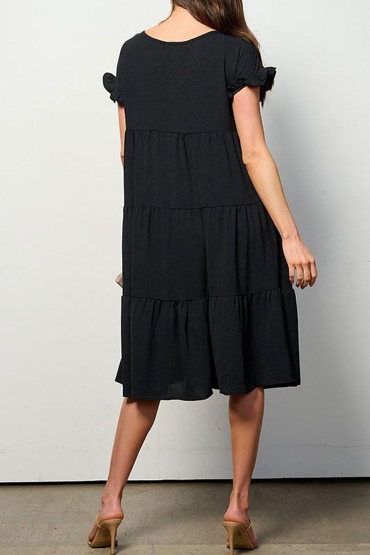 Black tiered short sleeve tunic midi dress (Available next week)