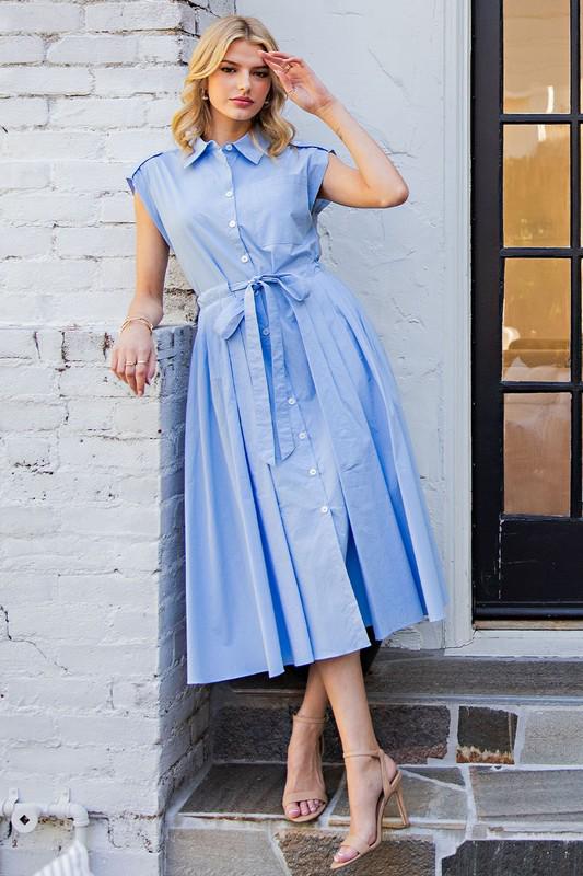 Blue midi shirt dress (Preorder)