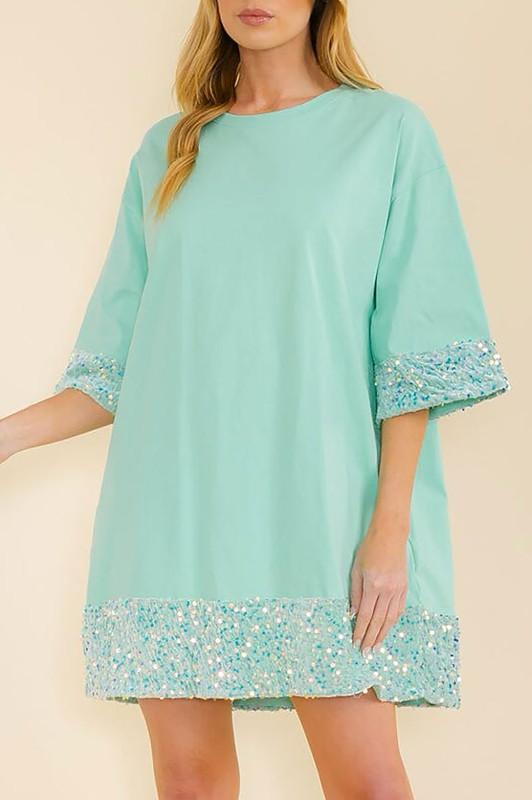 Sequins details tunic short dress