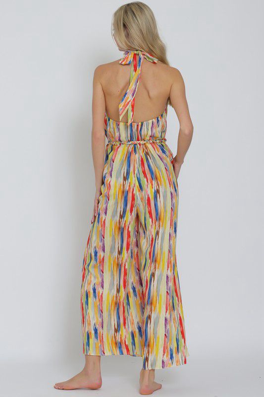 Halter backless multicolor jumpsuit (Preorder)