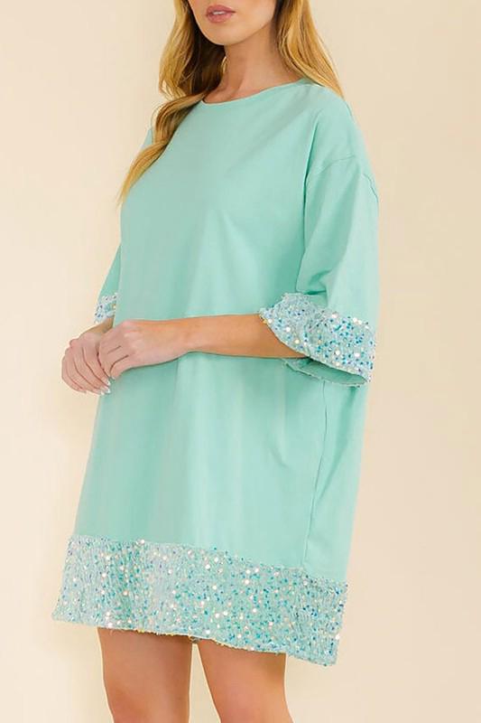 Sequins details tunic short dress