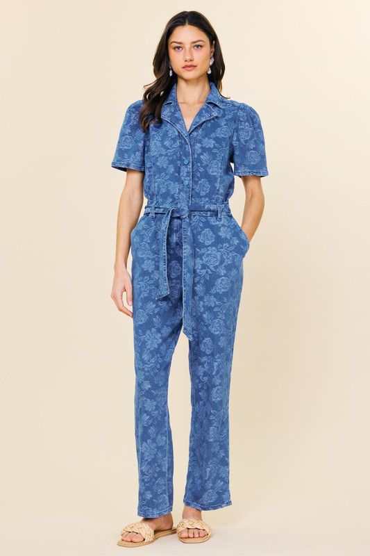 Denim jacquard jumpsuit (Preorder)