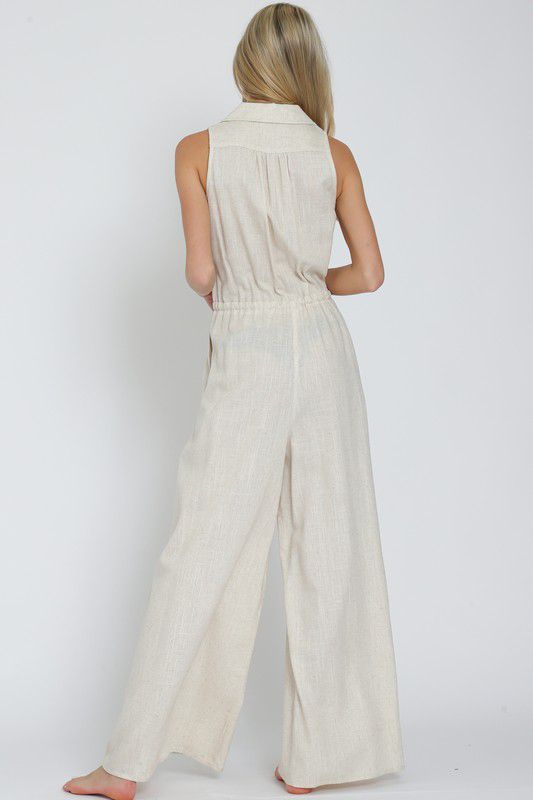 Button down tie front jumpsuit (Preorder)