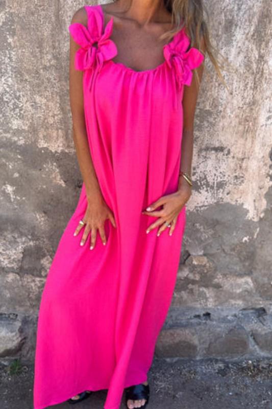 Flower U neck strappy hot pink maxi dress (Preorder)