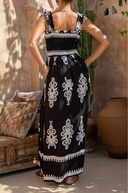 Ethnic print black maxi dress