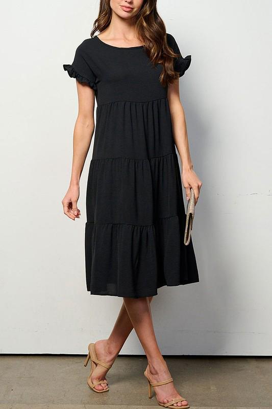 Black tiered short sleeve tunic midi dress (Available next week)