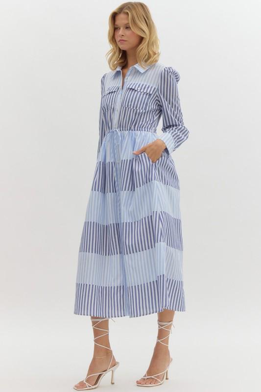 Striped collar midi dress