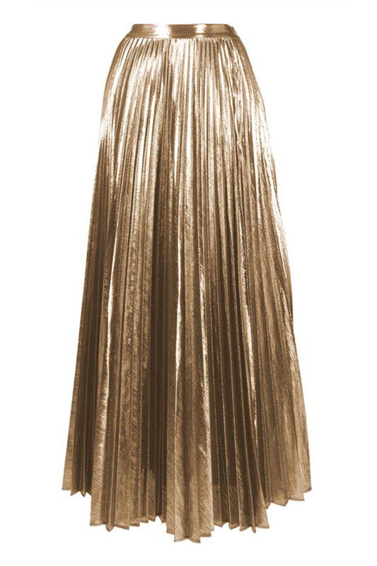 Metallic pleated maxi skirt set